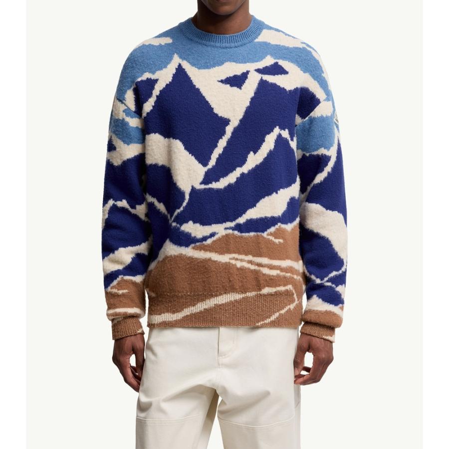 2025/26秋冬 MONCLER モンクレール メンズJACQUARD WOOL SWEATER WITH ALPINE MOTIFセーター【Celeste/Beige 】【送料無料】【正規品】の画像