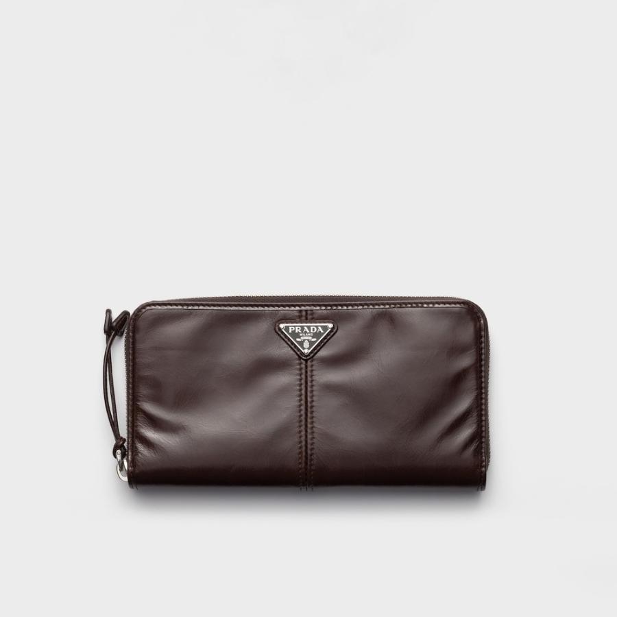 PRADA ダークブラウン 長財布 PRADA ブラウンレザー長財布 タグ付き ダークブラウン ソフトルックス