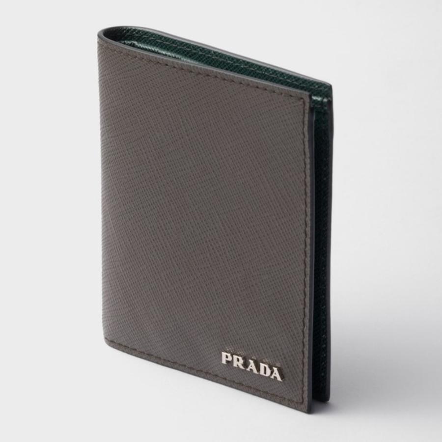 プラダ PRADA 2026春夏 メンズ サフィアーノレザー 財布【グレー／エメラルド 】【送料無料】【正規品】の画像