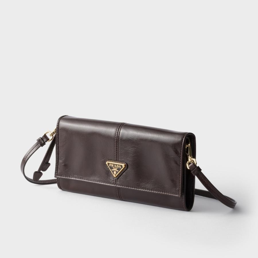 プラダ PRADA 2026春夏 レディース ショルダーストラップ付レザー 財布1MT036_2CYR_F0003【ダークブラウン 】【送料無料】【正規品】の画像