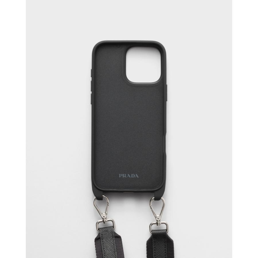 プラダ PRADA 2026春夏 メンズ サフィアーノレザー iPhone 16 Pro Max用ケース【ブラック 】【送料無料】【正規品】の画像