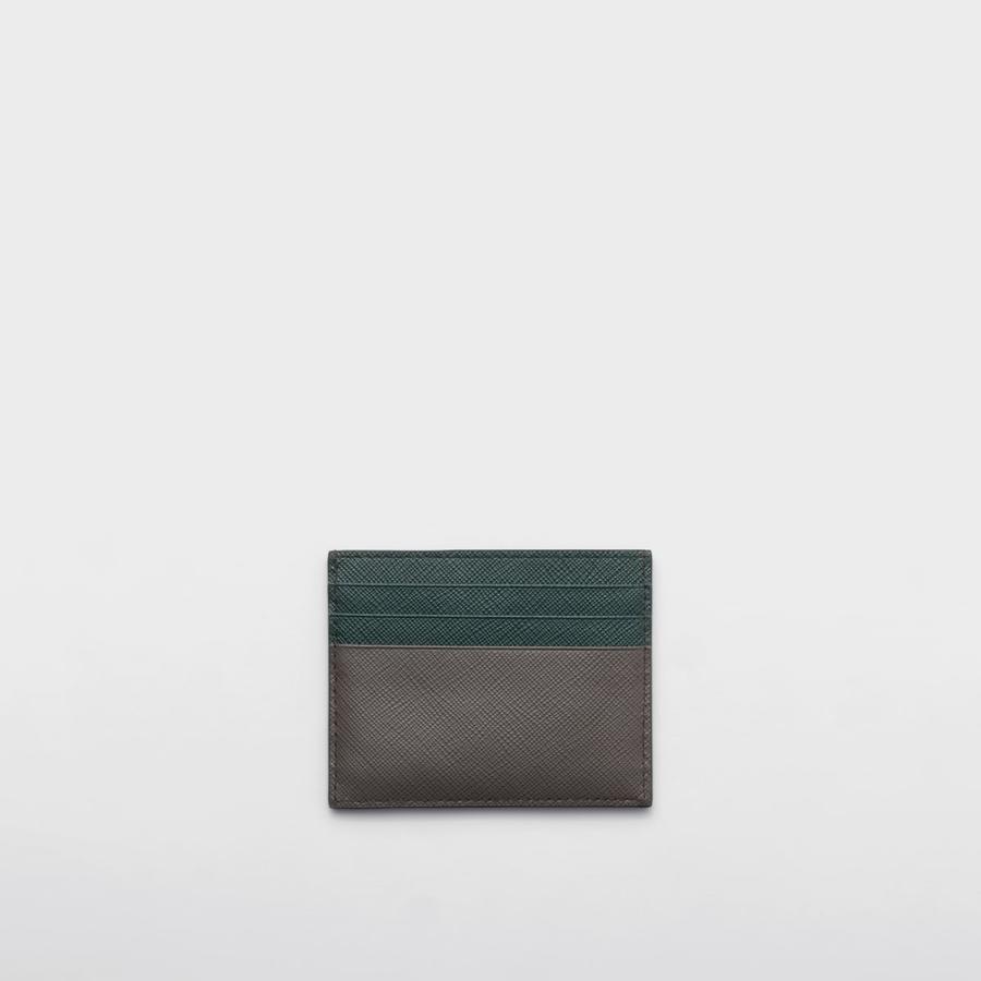 プラダ PRADA 2026春夏 メンズ サフィアーノレザー カードケース【スモーキーグレー/エメラルド 】【送料無料】【正規品】の画像