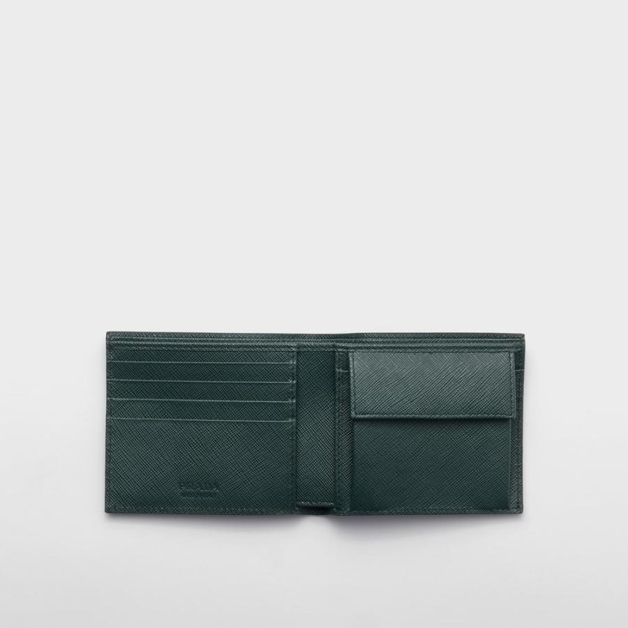 プラダ PRADA 2026春夏 メンズ コインパース付きサフィアーノレザーウォレット【スモーキーグレー/エメラルド 】【送料無料】【正規品】の画像