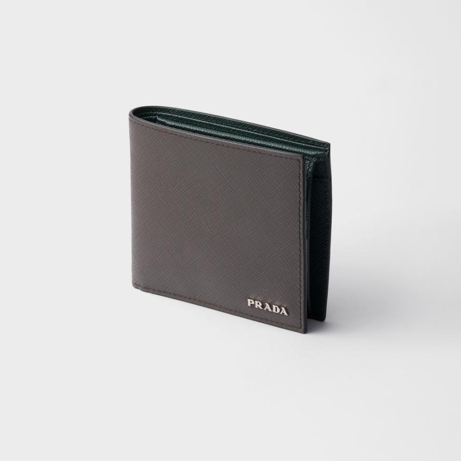 プラダ PRADA 2026春夏 メンズ コインパース付きサフィアーノレザーウォレット【スモーキーグレー/エメラルド 】【送料無料】【正規品】の画像