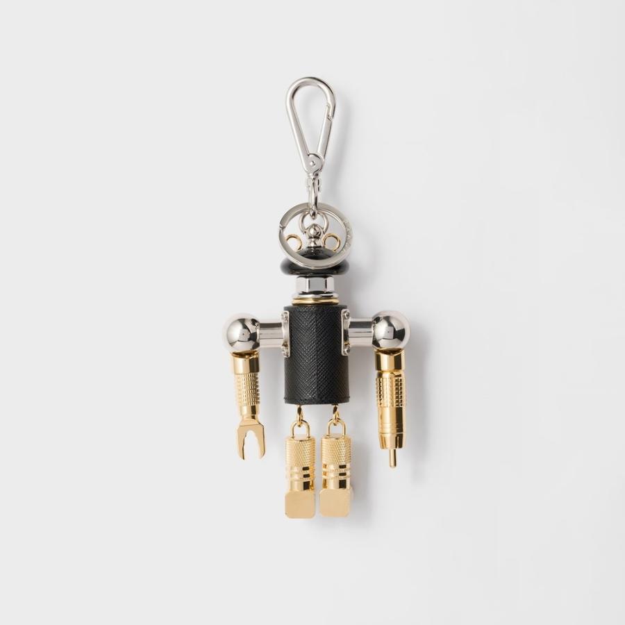 プラダ PRADA 2026春夏 メンズ ロボットサフィアーノレザー キーリングチャーム【ブラック 】【送料無料】【正規品】の画像