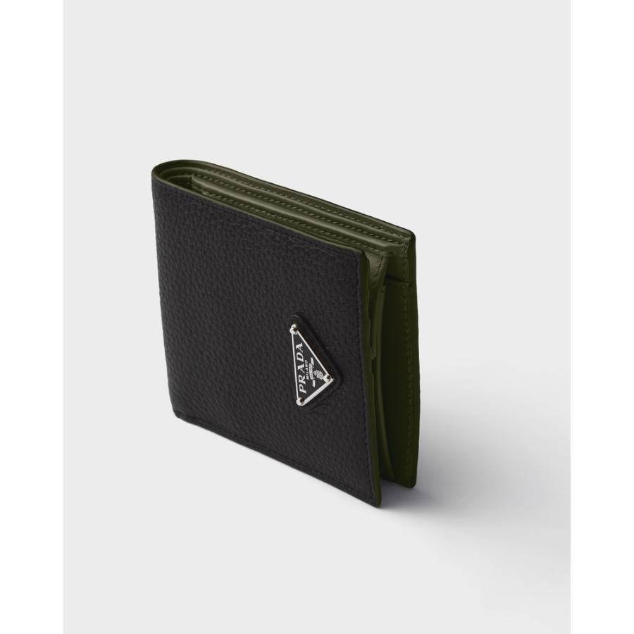 プラダ PRADA 2026春夏 メンズ コインパース付きレザーウォレット【ブラック/ローデングリーン 】【送料無料】【正規品】の画像