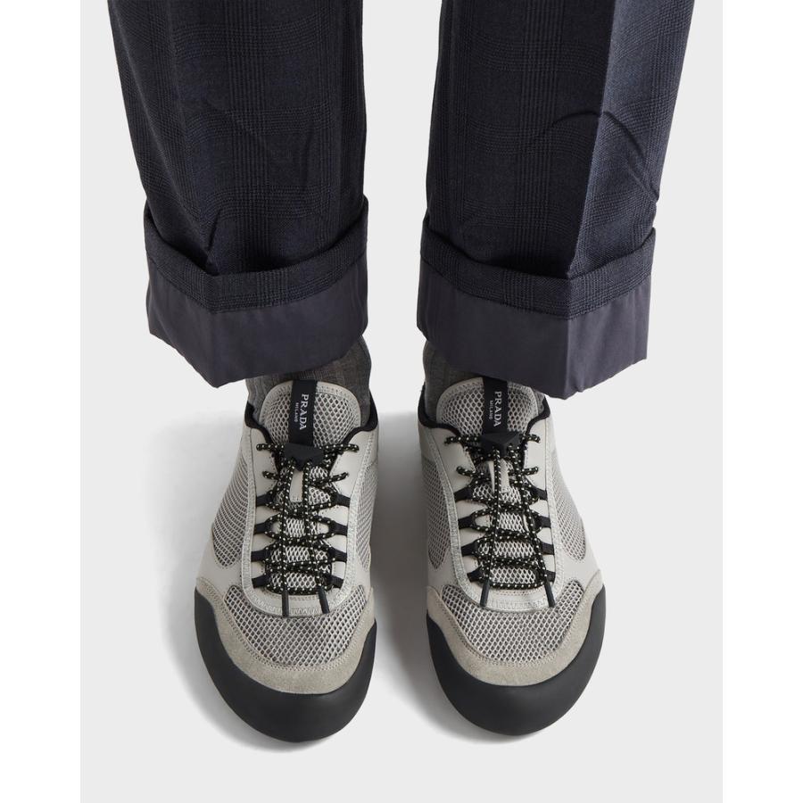 プラダ PRADA 2026春夏 メンズ スピードロック レザー メッシュ スニーカー【グレー 】【送料無料】【正規品】の画像