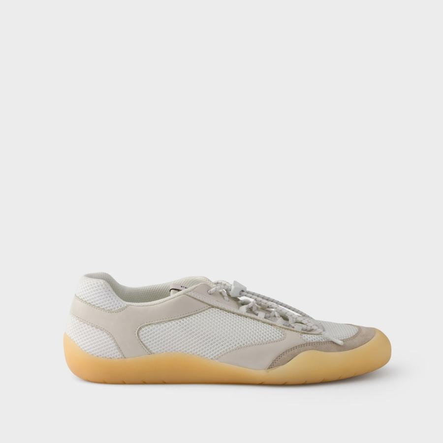 プラダ PRADA 2026春夏 メンズ スピードロック レザー メッシュ スニーカー【チョークホワイト 】【送料無料】【正規品】の画像