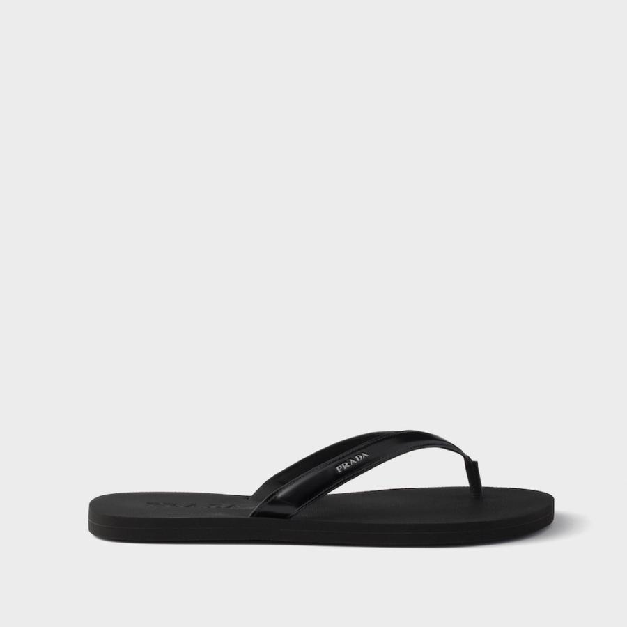 プラダ PRADA 2026春夏 メンズ ブラッシュドレザー フリップフロップ【ブラック 】【送料無料】【正規品】の画像