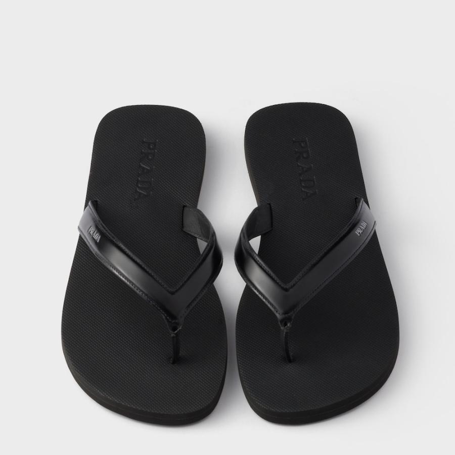 プラダ PRADA 2026春夏 メンズ ブラッシュドレザー フリップフロップ【ブラック 】【送料無料】【正規品】の画像