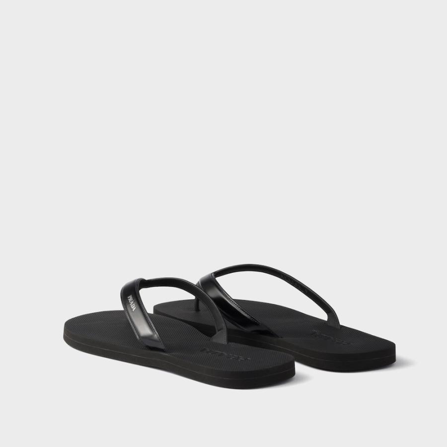 プラダ PRADA 2026春夏 メンズ ブラッシュドレザー フリップフロップ【ブラック 】【送料無料】【正規品】の画像