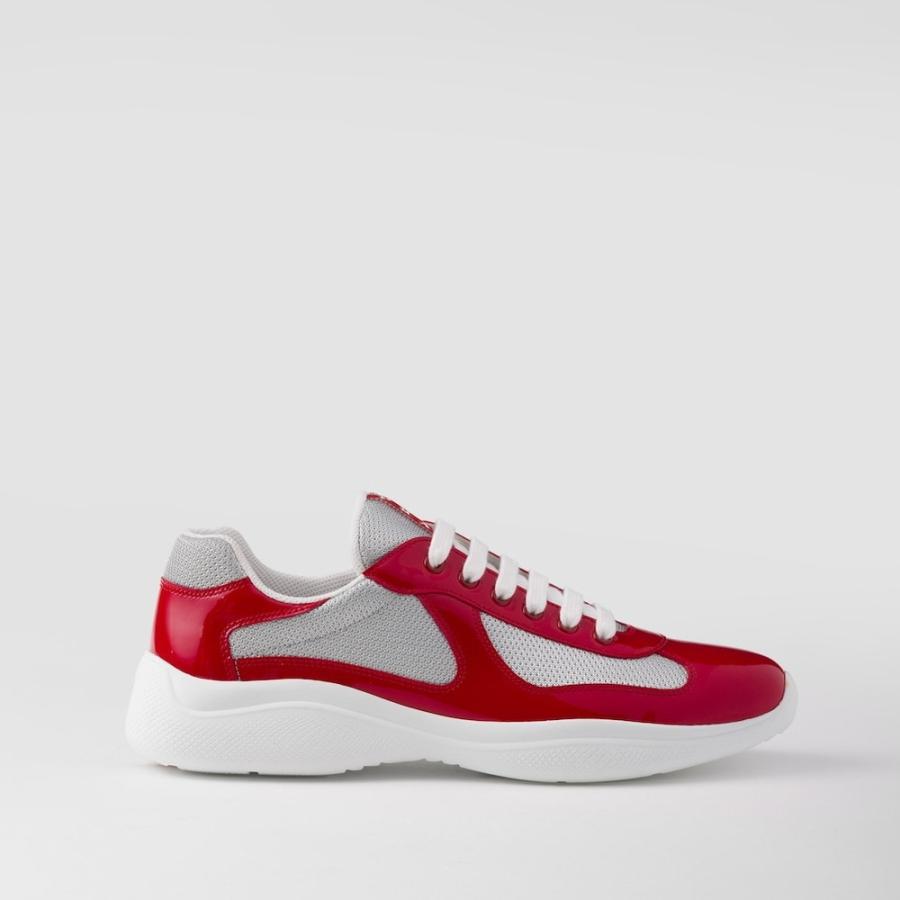 プラダ PRADA 2026春夏 メンズ アメリカズカップ パテントレザーxテクニカルファブリック スニーカー【レッド/シルバー 】【送料無料】【正規品】の画像