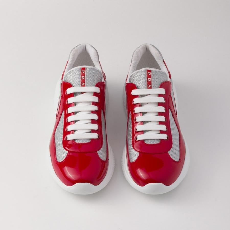 プラダ PRADA 2026春夏 メンズ アメリカズカップ パテントレザーxテクニカルファブリック スニーカー【レッド/シルバー 】【送料無料】【正規品】の画像