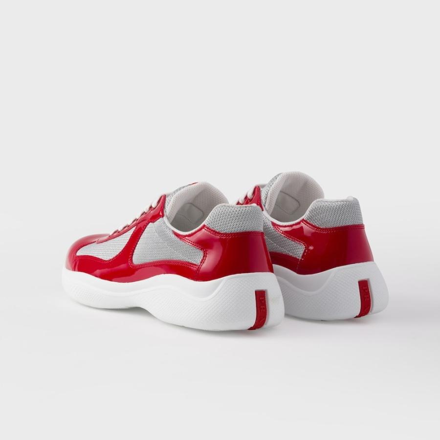 プラダ PRADA 2026春夏 メンズ アメリカズカップ パテントレザーxテクニカルファブリック スニーカー【レッド/シルバー 】【送料無料】【正規品】の画像