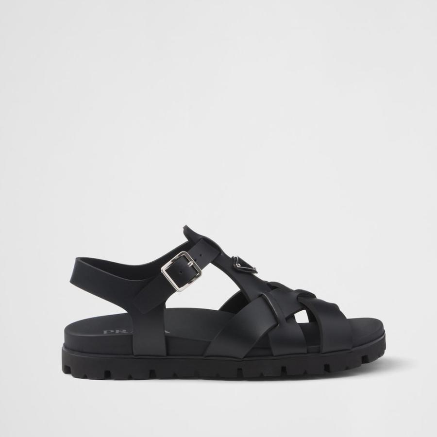 プラダ PRADA 2026春夏 メンズ ラバー クロスサンダル【ブラック 】【送料無料】【正規品】の画像