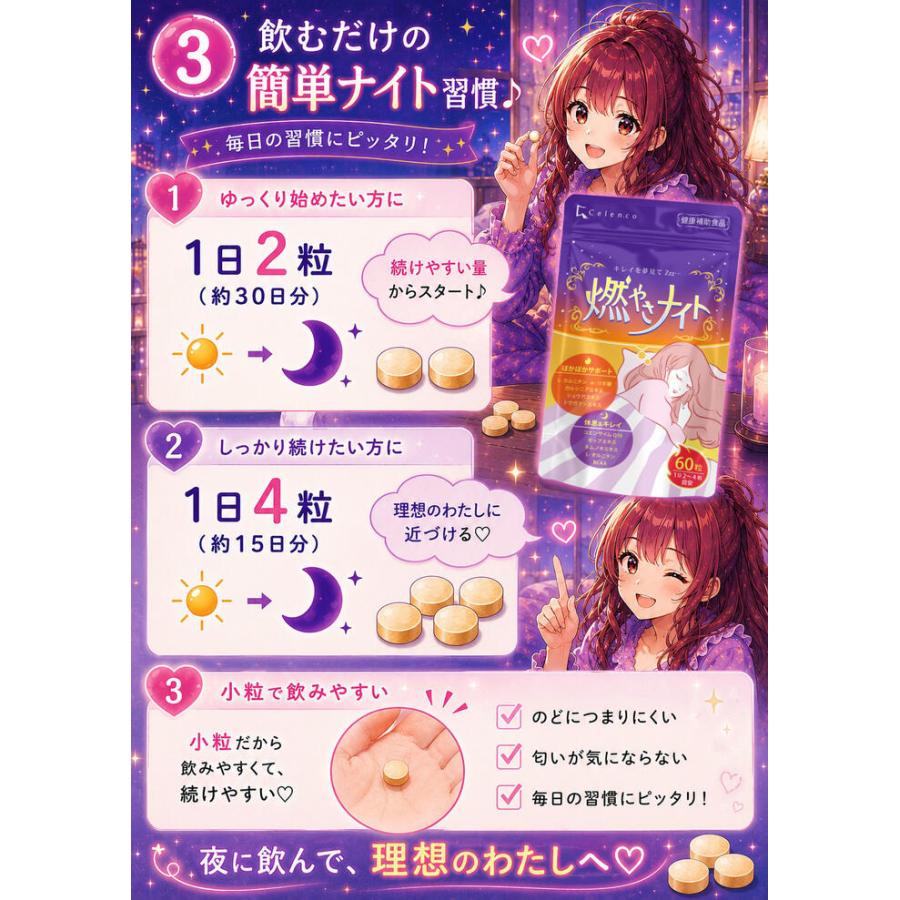健康補助食品】ダイエットサプリ 寝ている間の 燃焼系 燃やさナイト 60