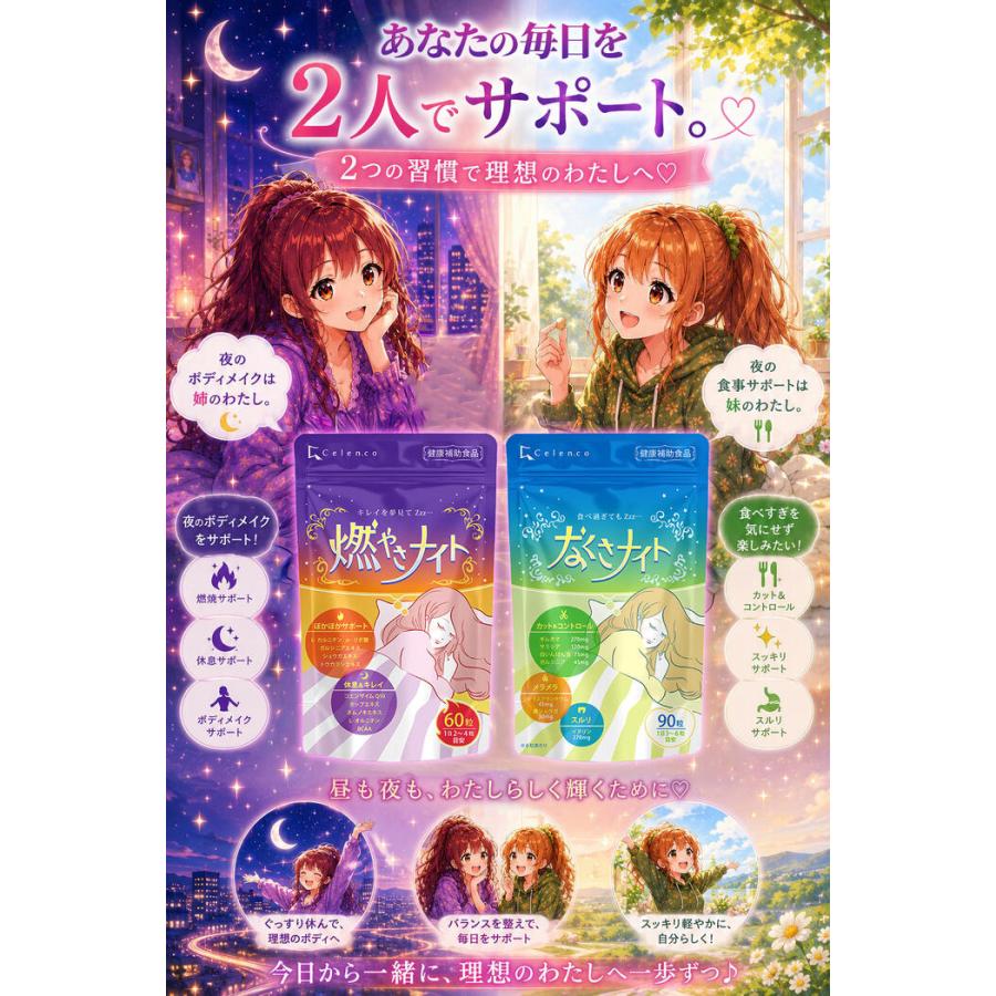 健康補助食品】ダイエットサプリ 寝ている間の 燃焼系 燃やさナイト 60