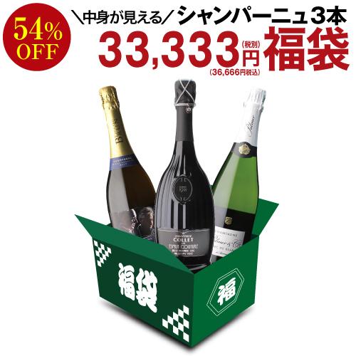 シャンパン 送料無料 ワイン 福袋 中身が見える 3本 33,333円(税別