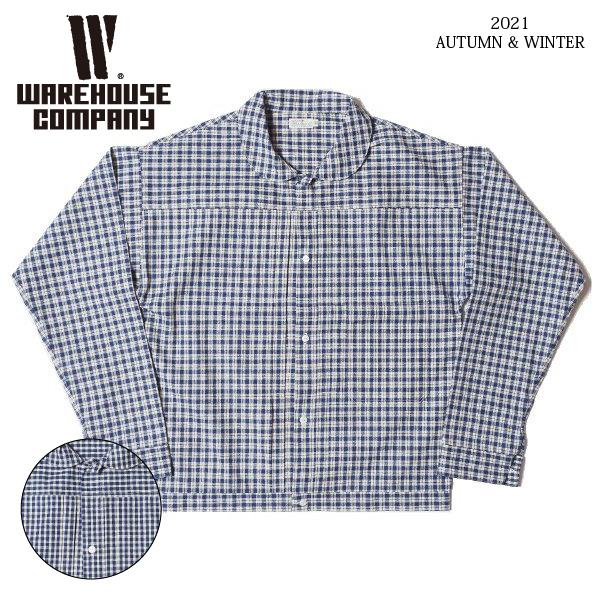 週末値下　ウエアハウス Lot 2166 INDIGO CHECK JACKET WAREHOUSE（ウエアハウス） Lot 2166 INDIGO CHECK ROUND COLLAR