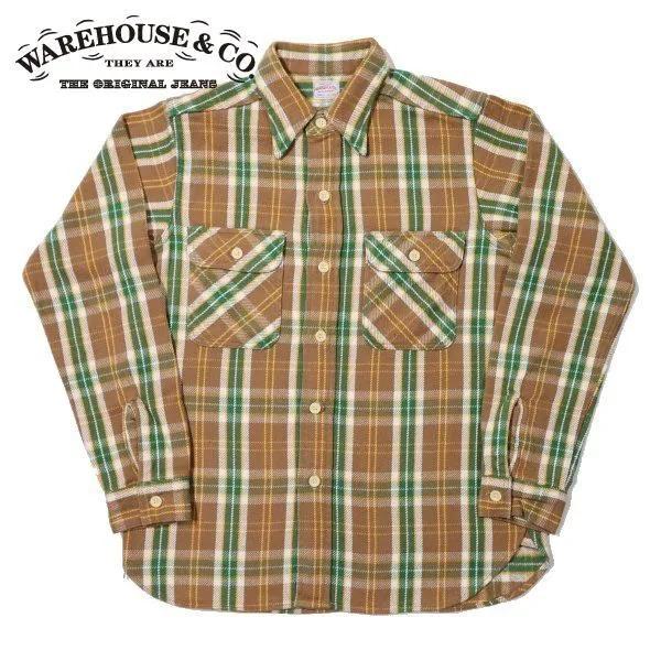 ウエアハウス 3104 F柄 FLANNEL SHIRTS ONE WASH フランネルシャツ 長袖 ブラウン WAREHOUSE 2025年新作