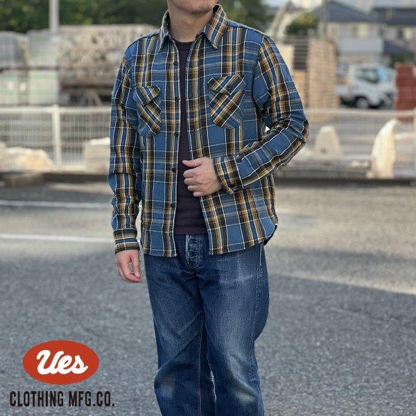 UES（ウエス） 502352 先染ヘビーネルシャツ フランネル ブルー HEAVY