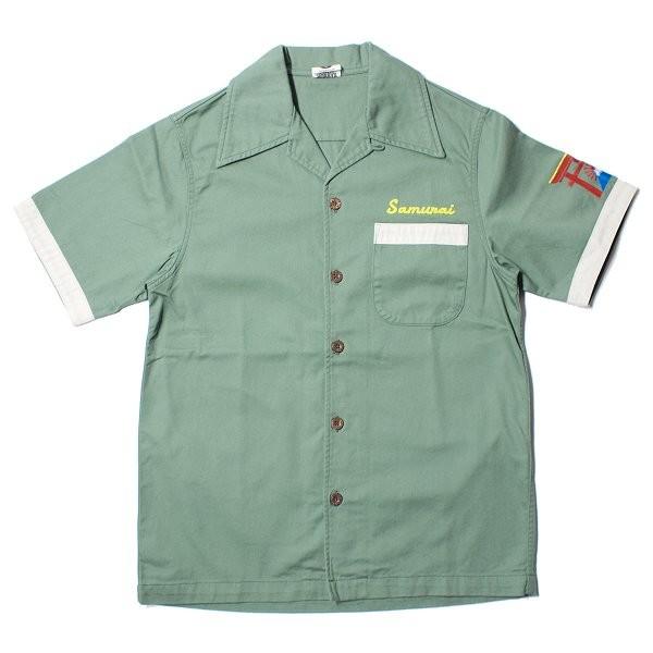 SAMURAI JEANS 緑波模様 半袖シャツ L SAMURAI JEANS 緑波模様 半袖シャツ L SAMURAI JEANS 緑波模様 半袖