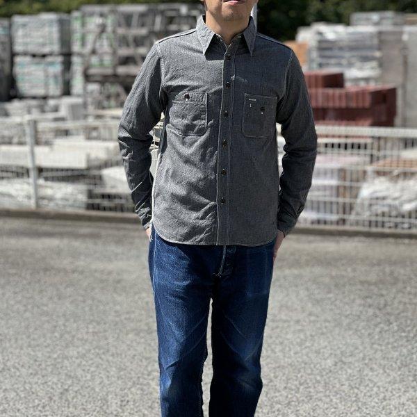 15周年 SAMURAI JEANS デニムシャツ チンスト 裾マチ 濃紺 XL CUSHMAN サムライジーンズ SJCBS23 撚り杢セルビッチ