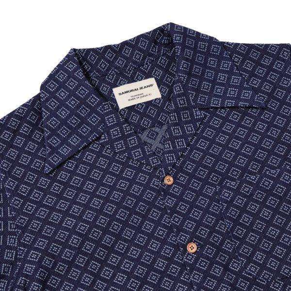 サムライジーンズ シャツ 半袖 used サムライジーンズ 藍刺子 オープンカラー 半袖シャツ SOS23-S01