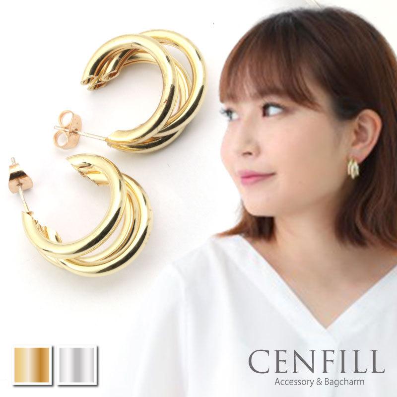 ピアス 3連フープピアス ニッケルフリー フック フープ フープピアス