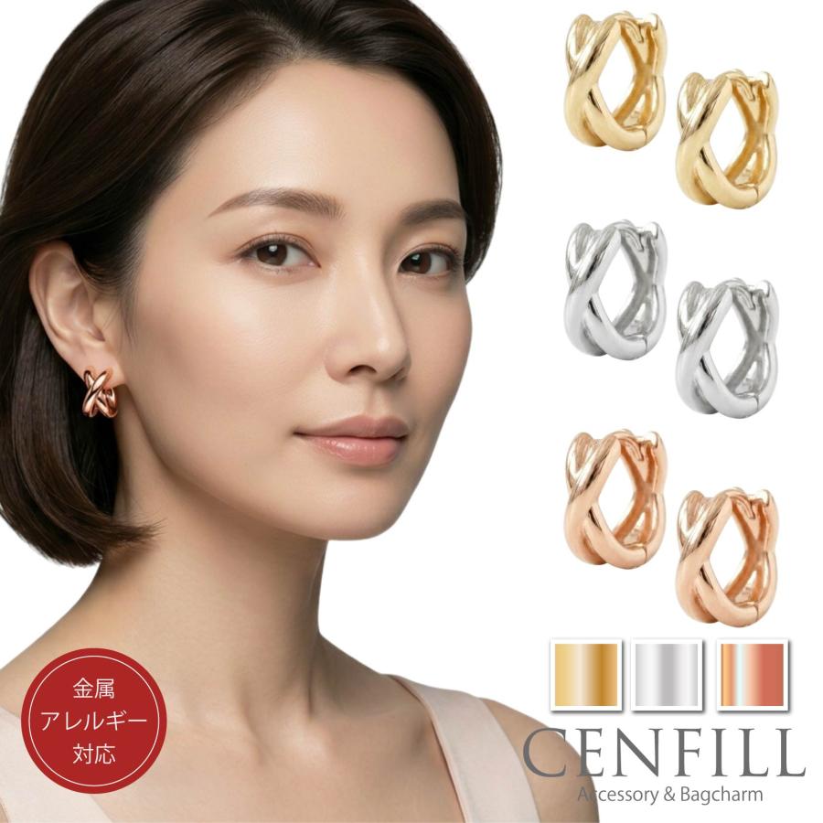ピアス 金属アレルギー 対応 フープピアス キャッチレス クロス 小さめ 