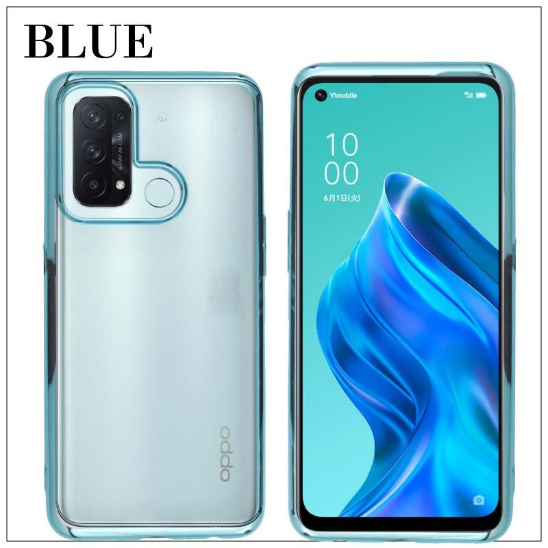 OPPO Reno5 A 5G 青色 傷少なめ　正規スマホケース付き OPPO Reno5 A サイドメッキ加工 TPU クリア 耐衝撃 衝撃吸収 ケース