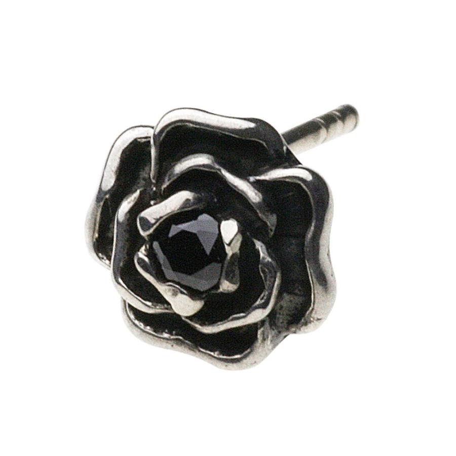 cenote ブラックジルコニア シルバーピアス メンズ 薔薇 ローズ バラ