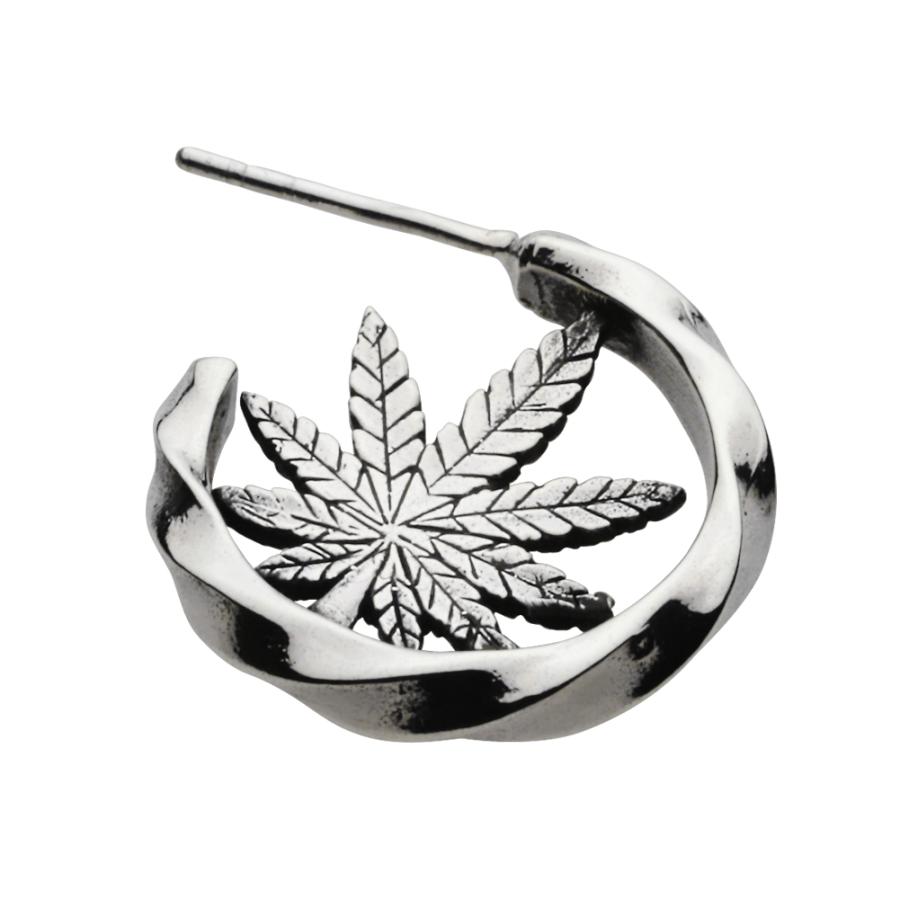 シルバーピアス メンズ ヘンプ 麻の葉 大麻草 レゲエ ねじり ラスタ フープ形状 シルバー925 キャッチ付き シルバーアクセサリー e0641の画像