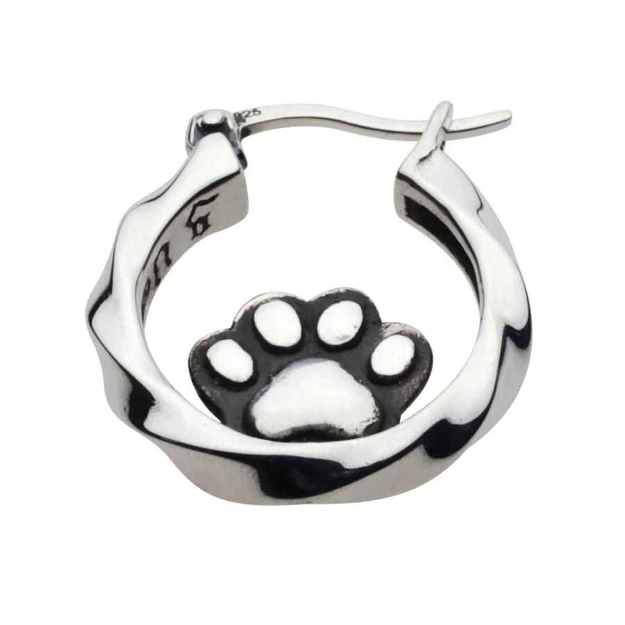 シルバーピアス メンズ 猫 肉球 ループピアス ねこ ネコ フットスタンプ 動物 かわいい ゲート式 シルバー925 シルバーアクセサリー e0647の画像