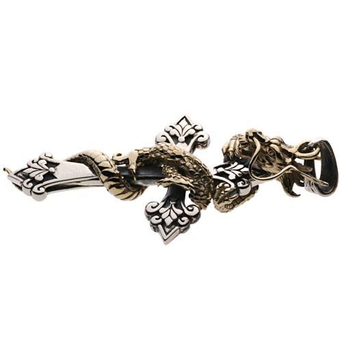 シルバーペンダント メンズ 黄龍ビッグクロス十字架 ドラゴン 龍 竜 クロス オリエンタル シルバー925 シルバーアクセサリー p0143の画像