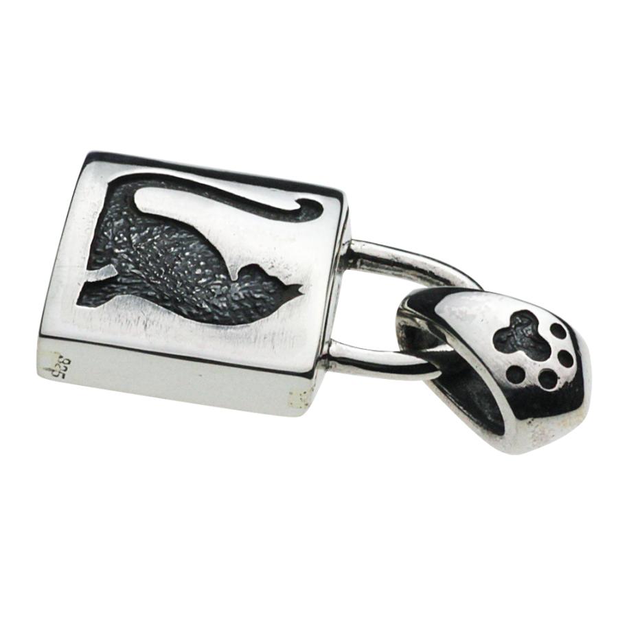 シルバーペンダント メンズ 猫 パドロック 南京錠 パンク ロック キャット 猫の足跡 錠前 シルバー925 シルバーアクセサリー p0478の画像