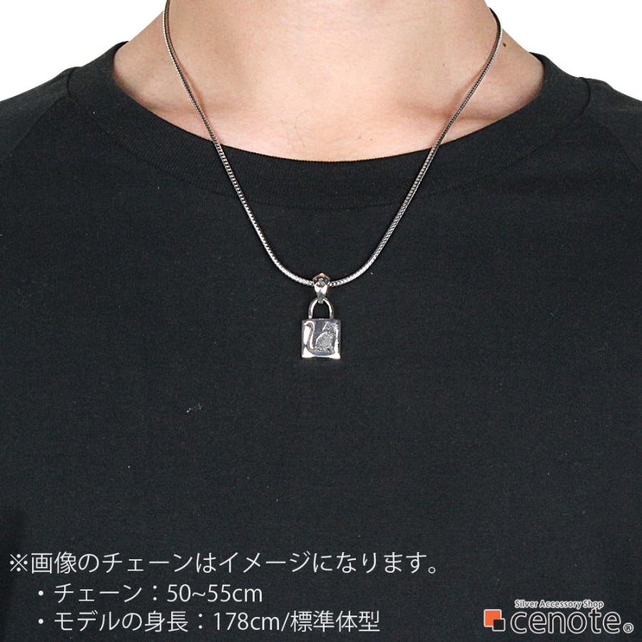 シルバーペンダント メンズ 猫 パドロック 南京錠 パンク ロック キャット 猫の足跡 錠前 シルバー925 シルバーアクセサリー p0478の画像