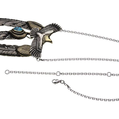 ホワイトメタルアクセサリー イーグルフェザーネックレス ブルーターコイズ ネイティブインディアン トルコ石 羽 プレゼント メンズ p3013の画像