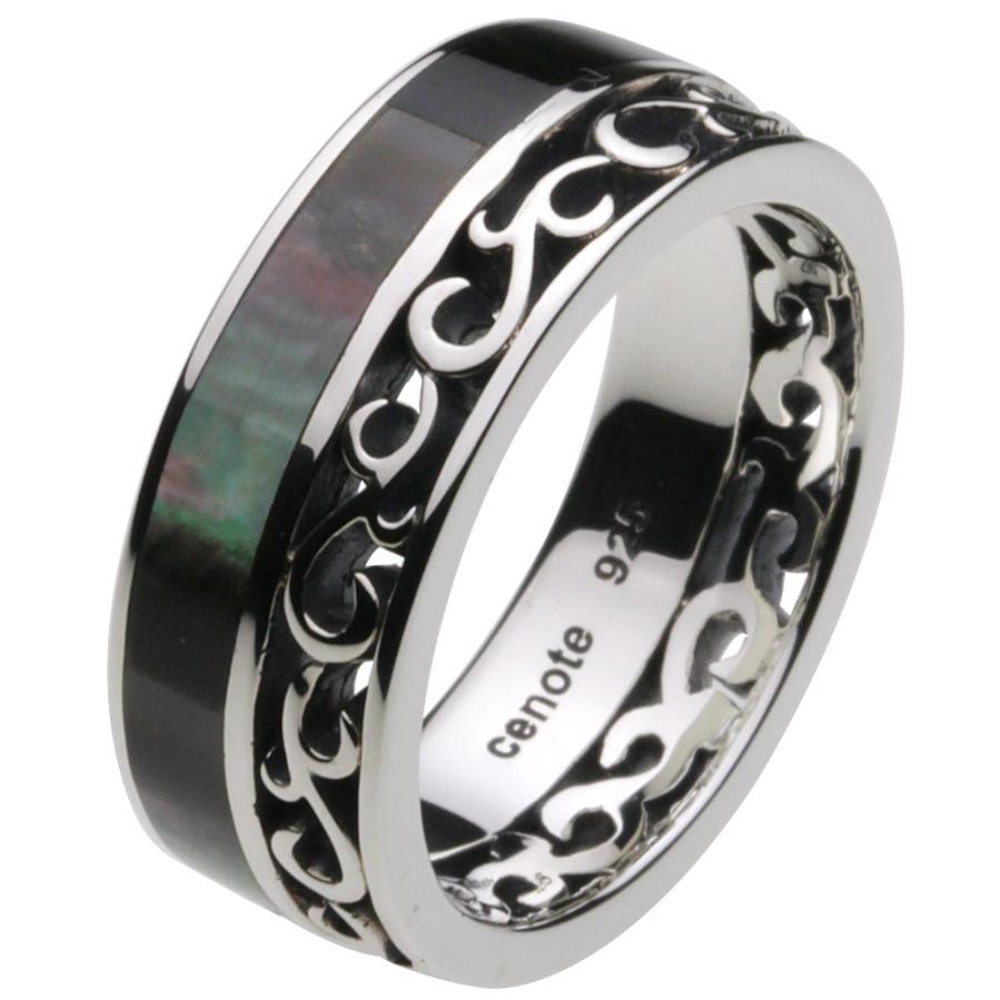 cenote リング 指輪 シルバー アクセサリー ブラックシェル唐草 重ね