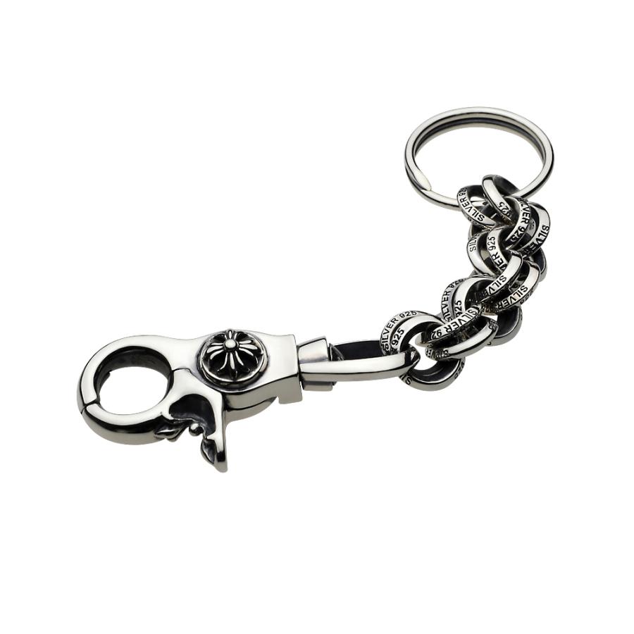 シルバー アクセサリー フレアクロス キーチェーン キーリング付き バネ式 鎖 十字架 ゴシック メンズ s0208の画像