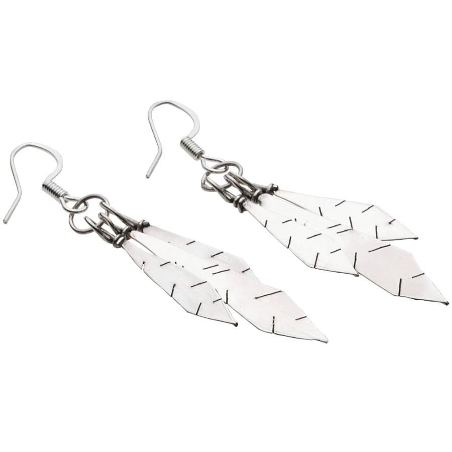 シルバーピアス インディアンジュエリー フェザー 左右セット フックピアス ユニセックス シルバー アクセサリー メンズ u0012の画像