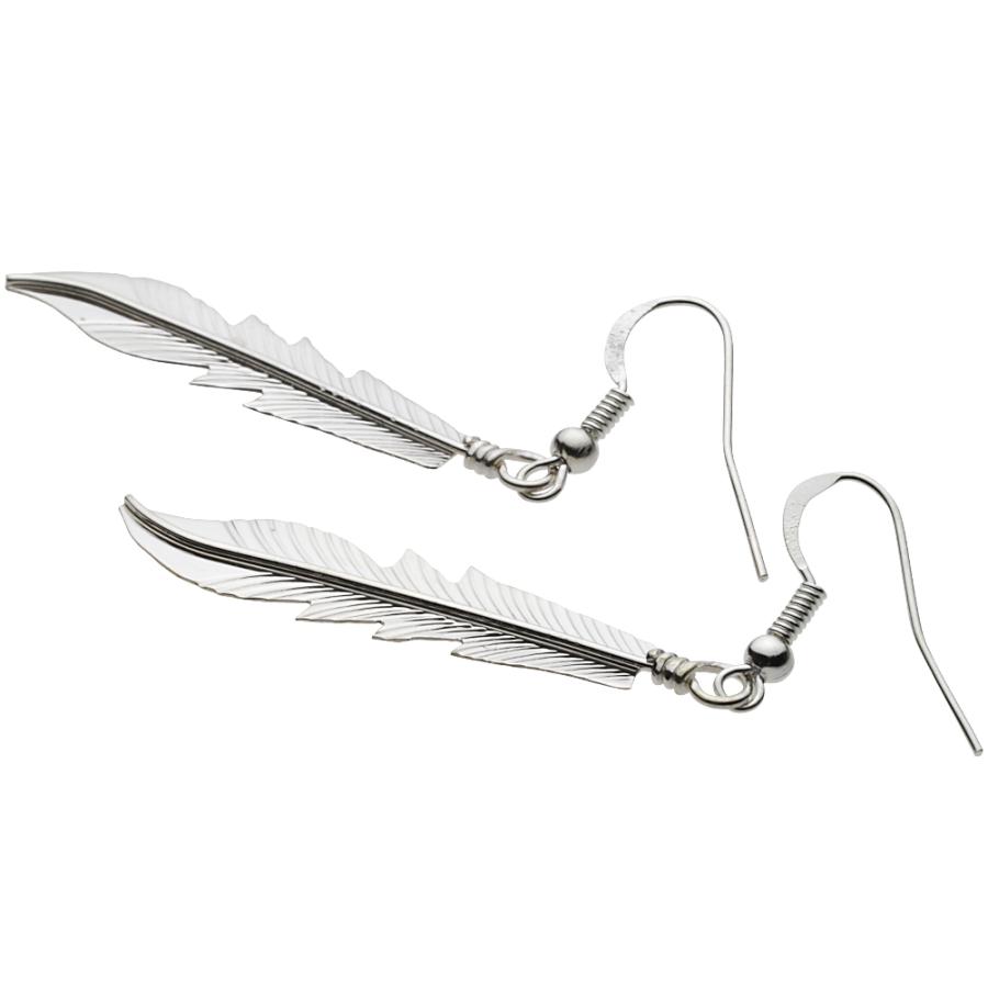 シルバーピアス インディアンジュエリー フェザー 左右セット フックピアス ユニセックス シルバー アクセサリー メンズ u0013の画像