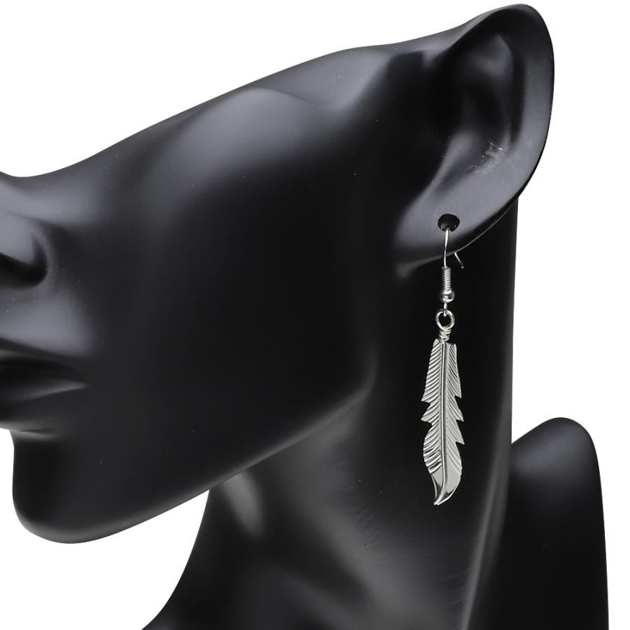 シルバーピアス インディアンジュエリー フェザー 左右セット フックピアス ユニセックス シルバー アクセサリー メンズ u0013の画像
