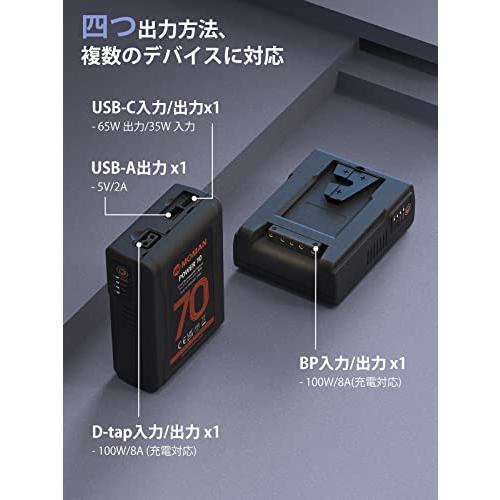 Vマウントバッテリー, 4900mAh USB-C入力/出力対応 Moman power 70 v