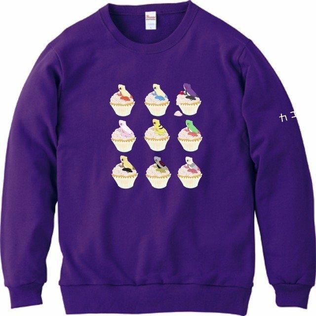 カップケーキガエル スウェット レディース 【Poikilotherm Friends】 Printstar 8.4oz クルーネックライトトレーナー