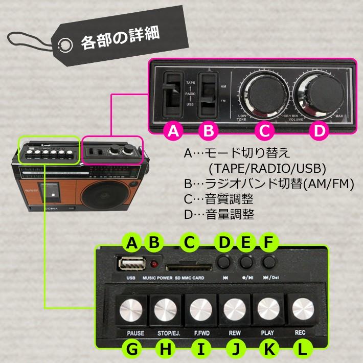 ラジカセ レトロ 新品 TY-1710 ラジオ カセットプレイヤー カセットテープ 木目調 昭和 歌謡曲 思い出 USB SD CICONIA チコニア｜center-shoji｜13