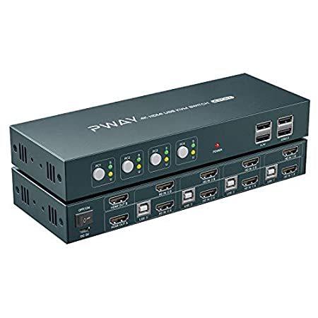 新品入荷 KVM Port 4 （新品） Switch Hub 2.0 USB 2 4K@30Hz Display, Extended Monitor Dual HDMI その他モニタ関連用品