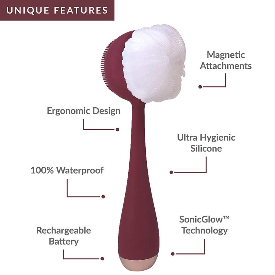 高評価のおせち贈り物 PMD Beauty Clean Body - Smart Body Cleansing Device with Silicone Brush ＆ Three Interchangeable Attachments - Waterproof - SonicGlow Vibration - Clea