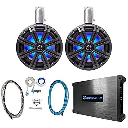 （新品） KICKER 45KMTC8 8' 600w Marine Wakeboard Tower Speakers+2-Channel Amplifier