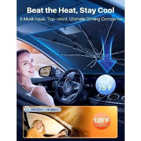 クリアランス在庫 DesertWest Car Windshield Sun Shade Umbrella， 2023 Upgraded Retractable Sun Shades for Front Window Car Accessories Block UV Rays Heat， Full Fit Zip
